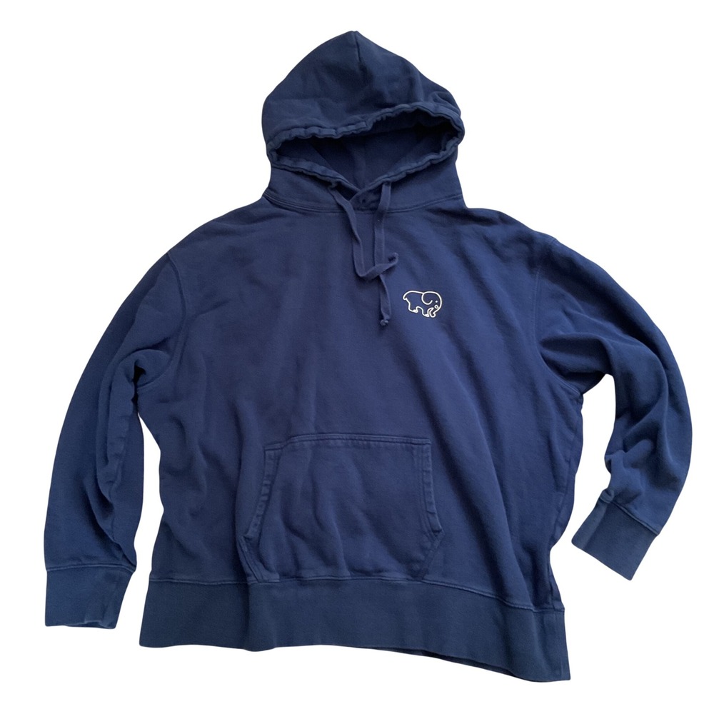 Ivory Ella Navy Blue Patchwork Elephant Graphic Pullover Hoodie Sweatshirt Large